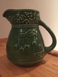 Vtg Tender Heart Treasures Ceramic Pitcher Green 7" Cherries Motif Mint Nwob. Fixed Price $23.45.