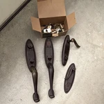 Emtek Oil- Rubbed Bronze Traditional Oval Long Backplate Door Handle Set 17X3IN. Fixed Price $250.00.